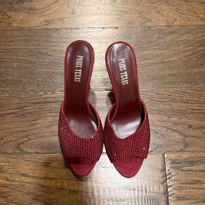 Paris Texas Red and Burgundy Rhinestones Round Toe Kitty Heels